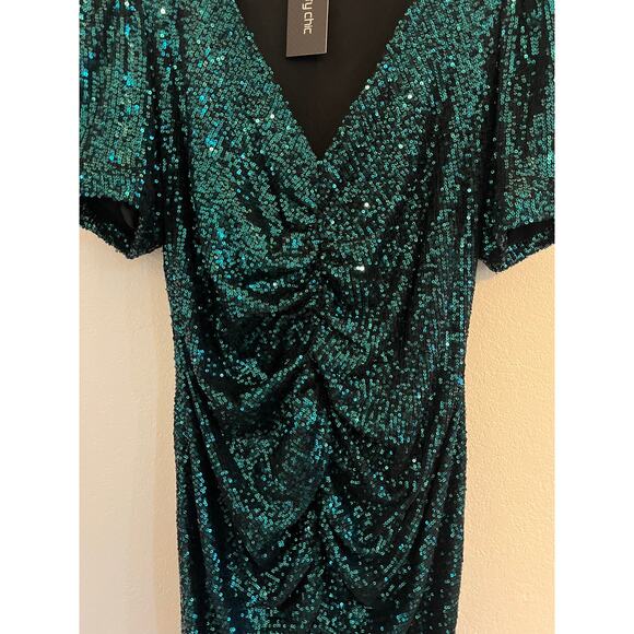 NWT City Chic Sequin Mini Dress Womens Sz 18 Green Y2K Glam Party Cocktail - Picture 11 of 16